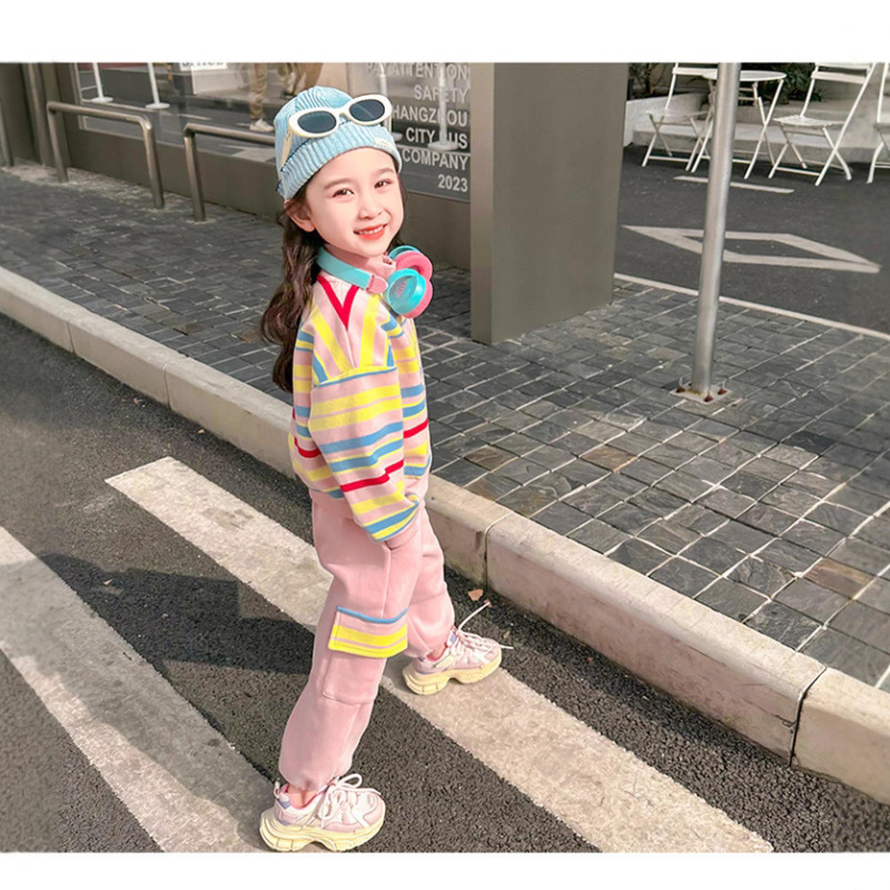 女童秋冬套装2025新款儿童装洋气女孩宝宝条纹时髦长袖两件套时尚|undefined
