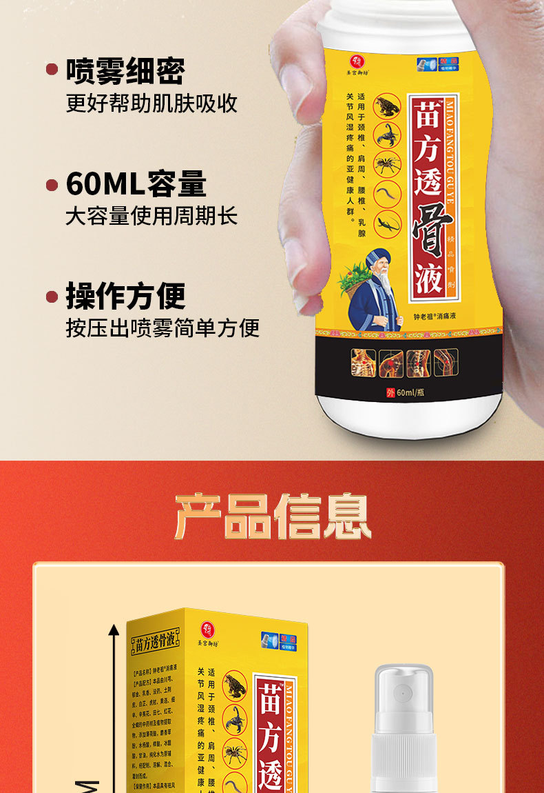 Miao Fang Tou Gu Ye Cooling Spray 60ml External Herbal Body Spray for Neck Shoulder Waist and Legs quality and texture