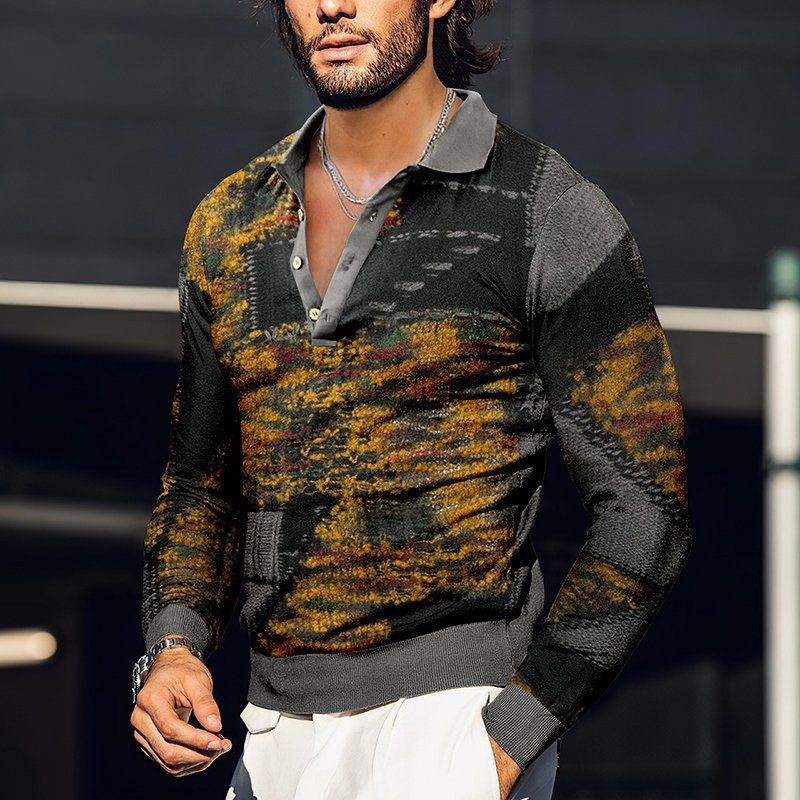 Polo à manches longues pour hommes, vêtements tendance, impression numérique 3D, ample, tendance, bouton_voghion.com