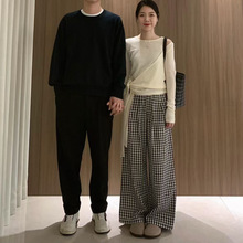 2026秋李新款韩系绑带设计假两件针织罩衫百搭格子休闲裤两件套