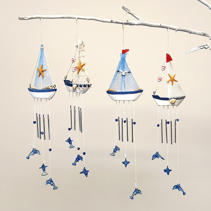 Mediterranean Style Sailboat And Dolphin Decorative Wind Chime_voghion.com