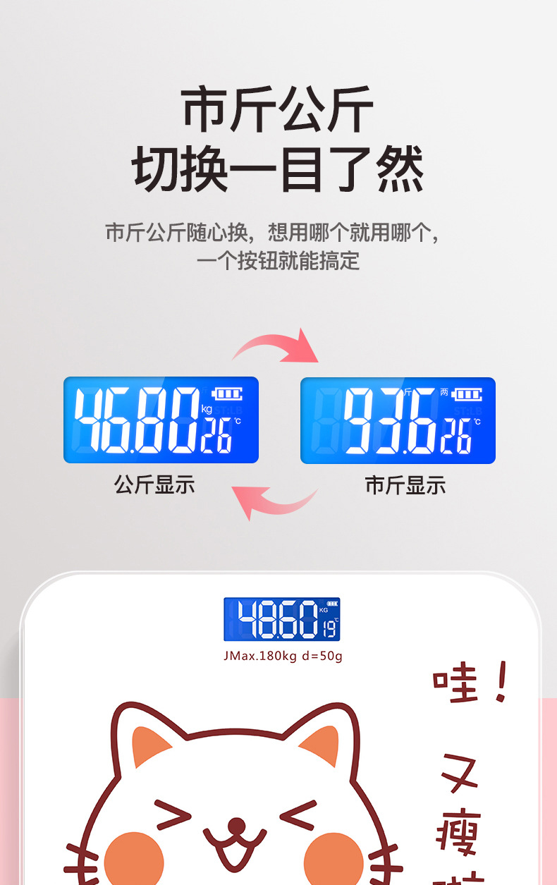厂家直销体重秤电子称家用精准蓝牙体脂秤卡通人体秤健康秤称重器详情8