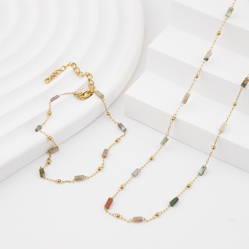 New Stone Beaded Bracelet, Small Fresh Necklace, Versatile and High end, Instagram Style Contrast Color Collar Chain_voghion.com