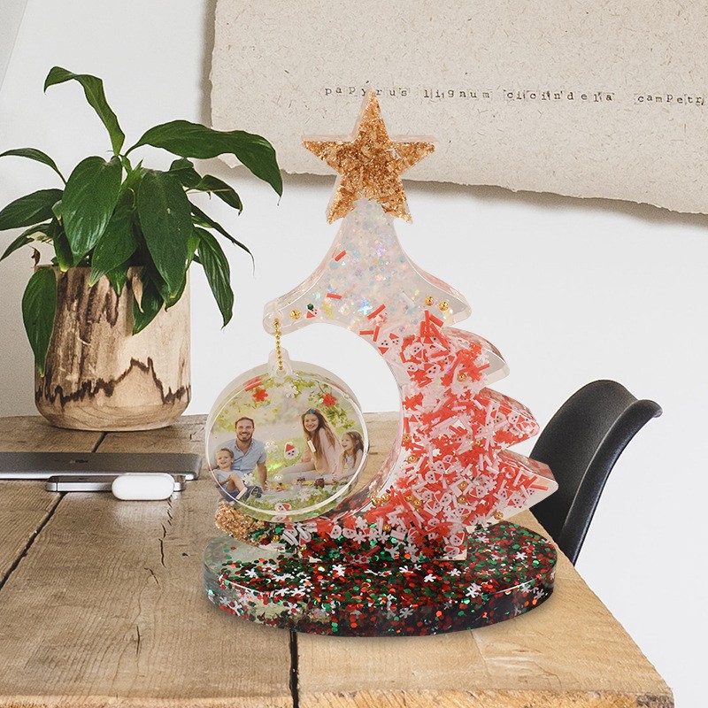 Resina epoxi diy cristal epoxi tridimensional amor marco de fotos árbol de navidad decoración colgante molde de silicona