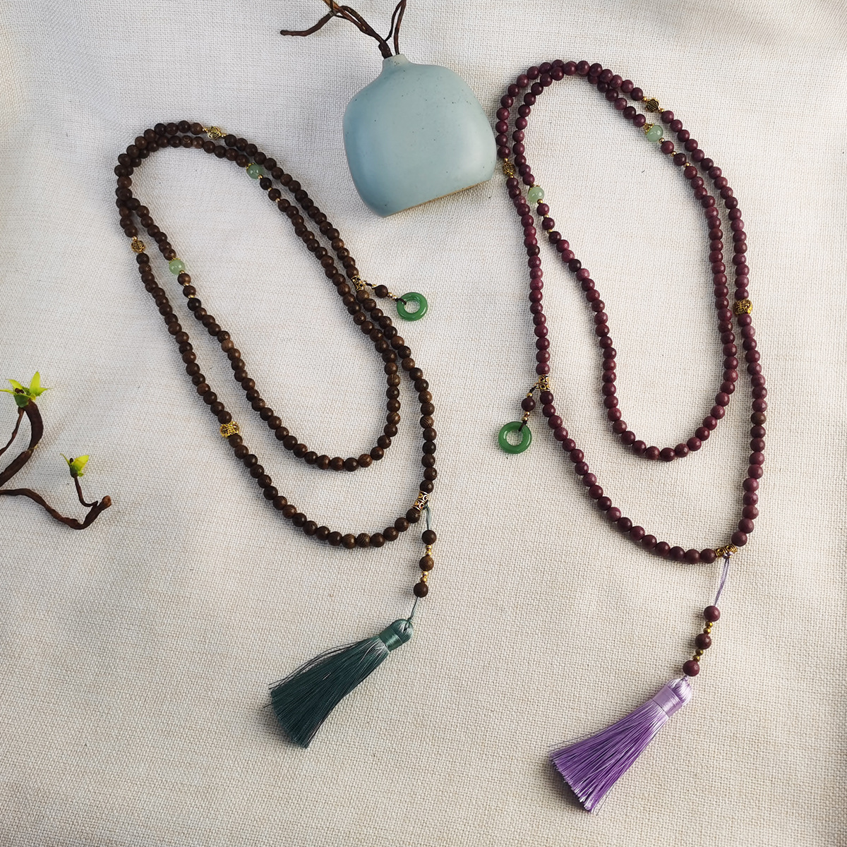 新中式复古串珠斜挎链中国风高级感小众佛珠项链长款流苏旗袍配饰