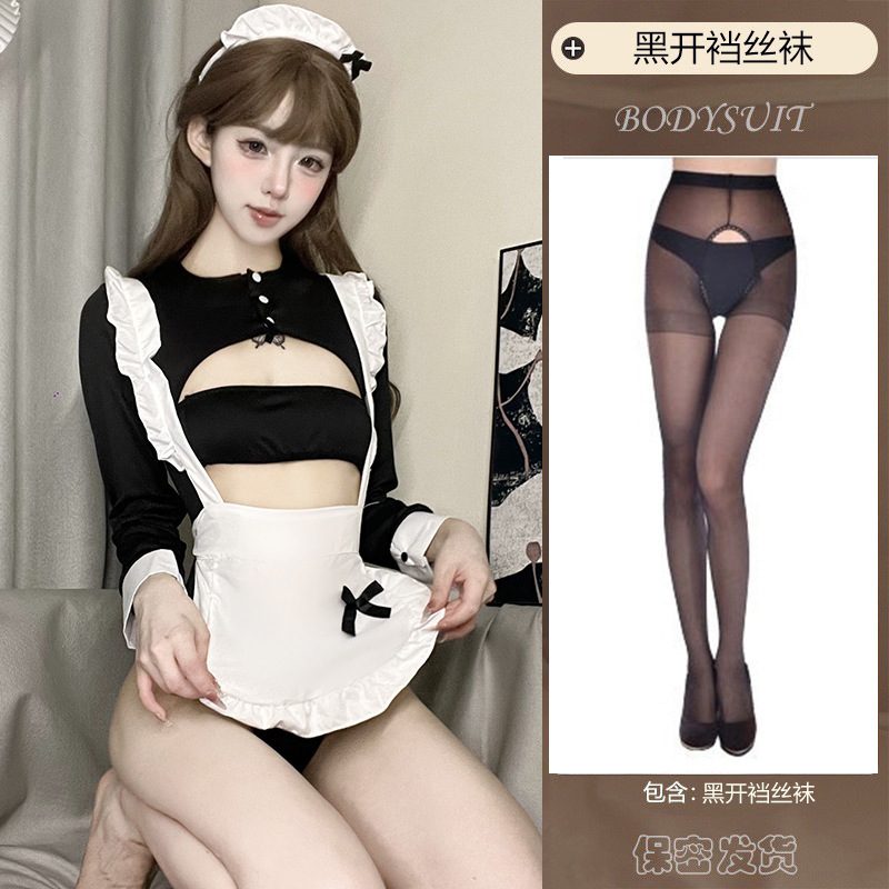 Traje de sirvienta calcetines de apertura negros