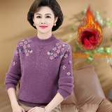 中老年女装秋新款时尚绣花针织衫加绒加厚一体绒妈妈装保暖打底衫，女装针织衫/毛衣，妃慕昵服饰