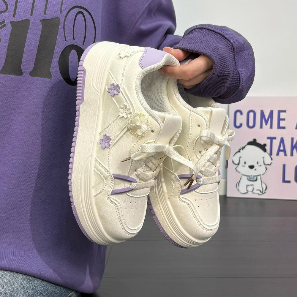 Zapatos deportivos para niñas 2026 primavera y otoño nuevos zapatos de skate para niños zapatos blancos de moda flores extranjeras zapatos casuales image 5