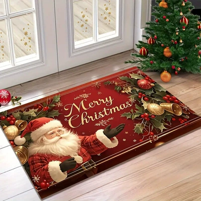 Cross-border Temu dropshipping Christmas series cartoon doormats for home entrance, easy to clean and dirt-resistant, available for wholesale (Avtomobil döşəmə paspasları) - santa-claus-4060crystal-velvet