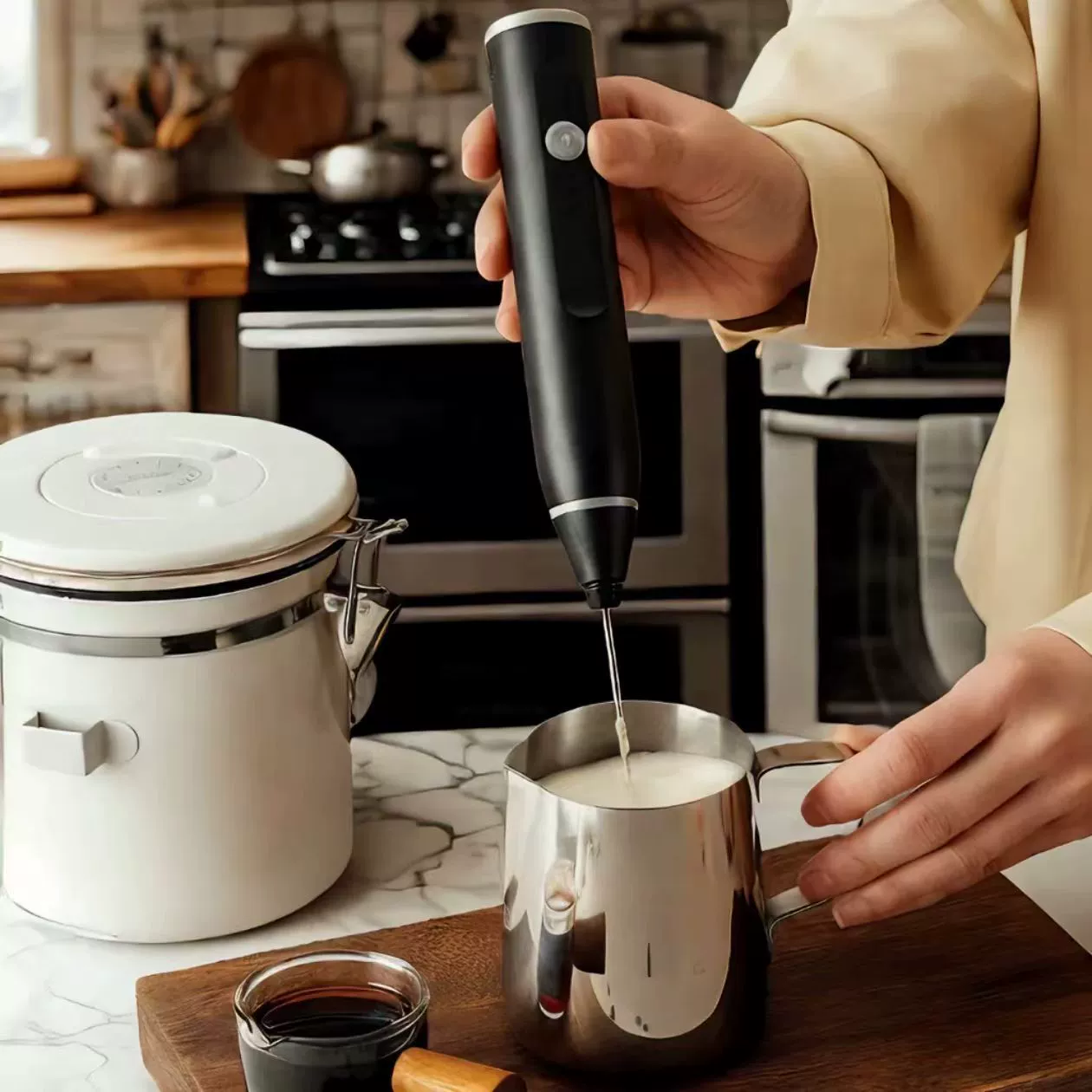 Electric small cream coffee mixing stick, increased thickness