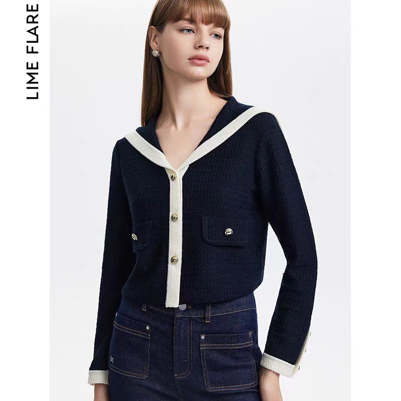 Rhine Frye e Merino Wool Navy Collar Sweater Elegant Profile Contrast Color Top 2025 New Rhine Frye e Merino Wool Navy Collar Sweater Elegant Profile Contrast Color Top 2025 New