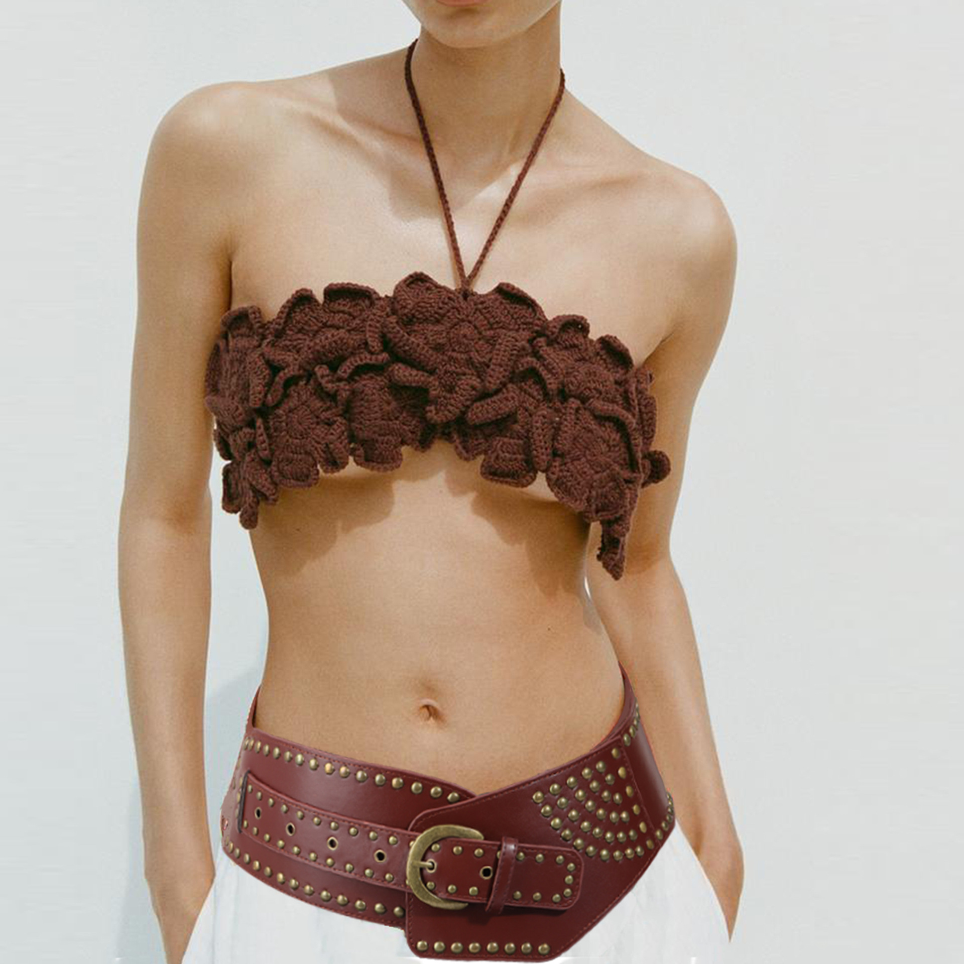 Nuova cintura transfrontaliera, coprivita Spicy Girl con rivetti punk decorativo gonna tendenza industria pesante occidentale abbinata a fibbia ad ago per cintura accattivante_voghion.com