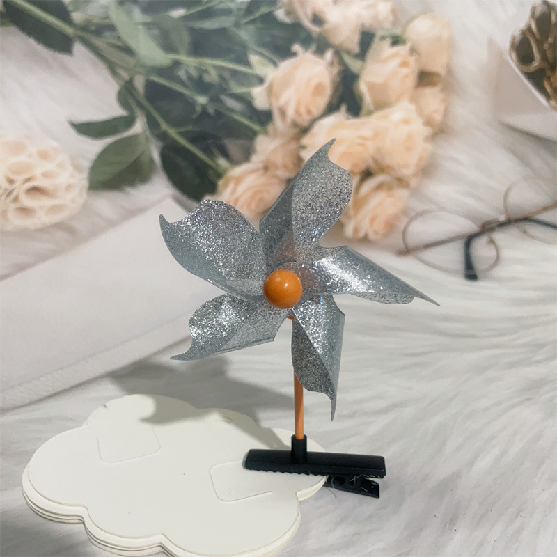 실버 다섯 잎 풍차 머리핀