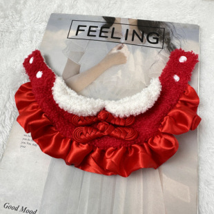 New Year red bow pet lace fake collar lace bib dog cat bib cow bib bib
