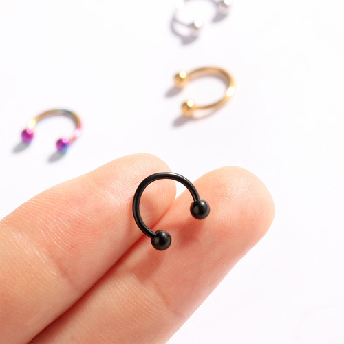 G23 titanium F136 inner tooth round ball nose ornaments horseshoe rod nose ring nose stud earrings ear studs body piercing jewelry