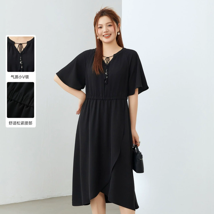 Цветное шоу большого размера женская темперамент талия тонкая и легкая, маленькое платье с V-образным вырезом жирное mm2024 летнее новое