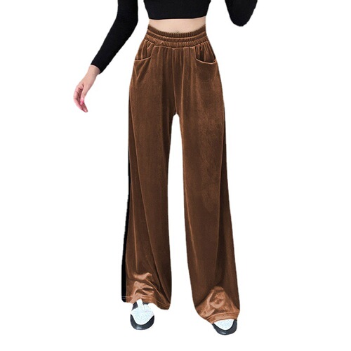 Autumn new style suede waist-waist all-matching hanging stitching straight pants overalls casual pants