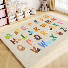 跨境法兰绒客厅地毯字母印花卡通长方形客厅毯儿童卧室阅读区地毯