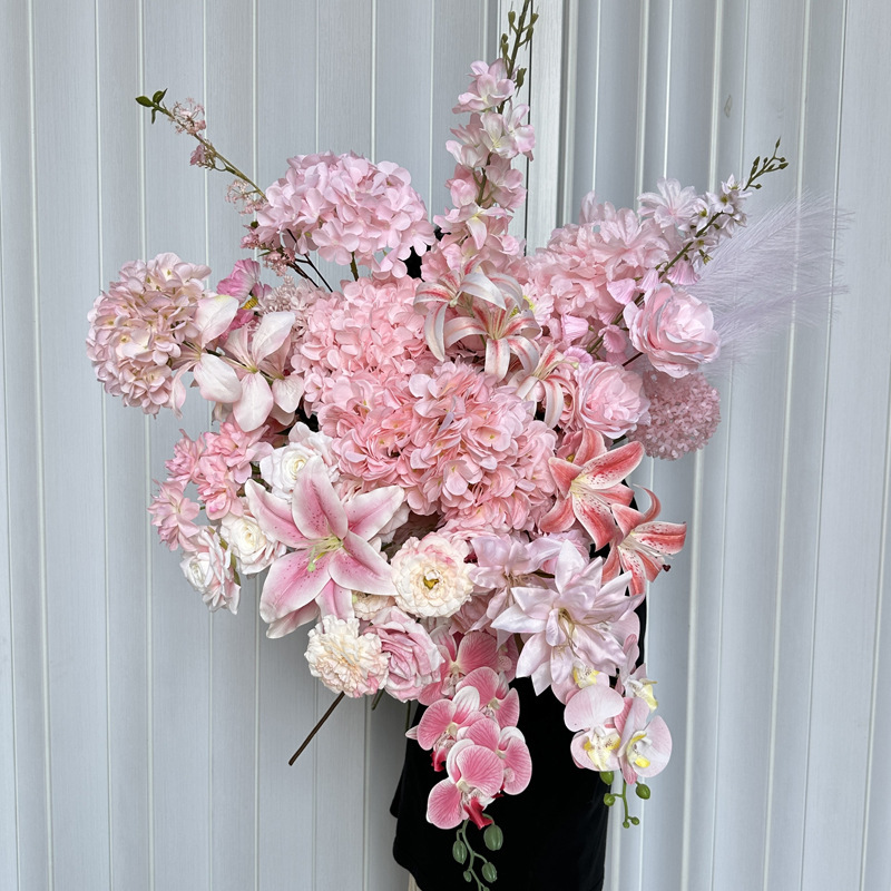 Pink Flower Simulation Wedding Flower Hotel Ceiling Banquet Layout Road Guide Row Flower Rose Hydrangea Fake Flower Pink Flower Simulation Wedding Flower Hotel Ceiling Banquet Layout Road Guide Row Flower Rose Hydrangea Fake Flower