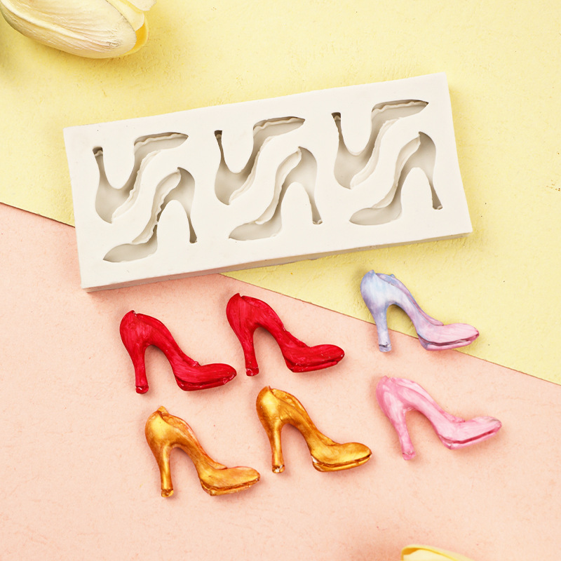 Herramientas de maquillaje moda tacones altos molde lápiz labial sombra ojos cepillo rubor DIY chocolate fondant arcilla