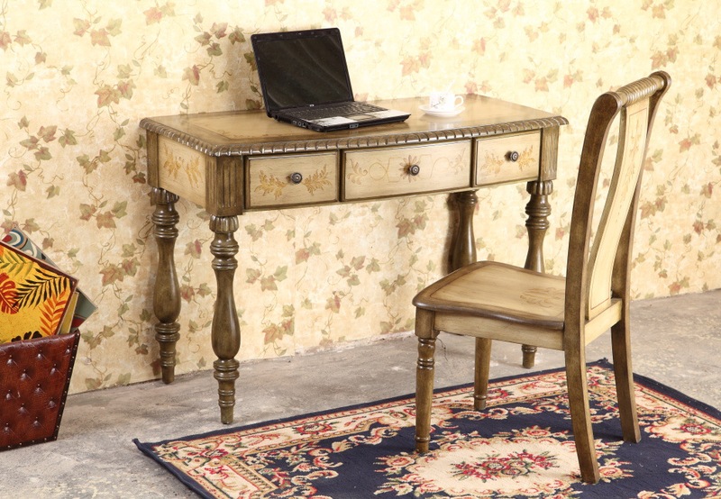 Classical distressed yellow green computer desk chair American dark green desk rice flag writing desk blue table