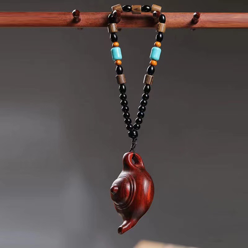 Zitan wood carved small teapot handle, teapot handle pendant, small leaf zitan handle teapot, rearview mirror hanging decoration