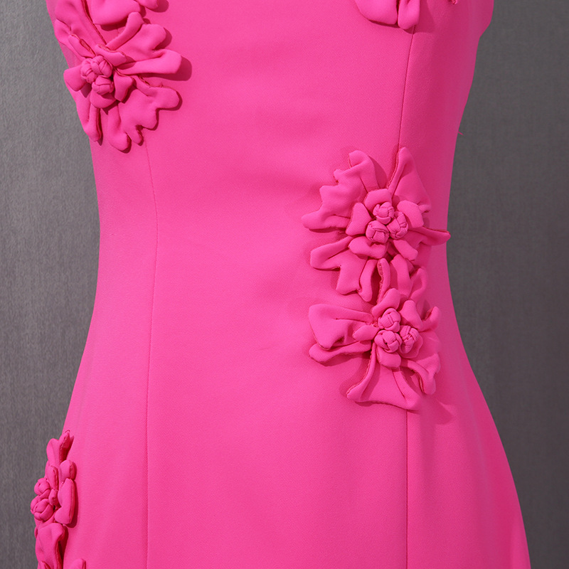 Rose Pink Tube Top Short Dress Three Dimensional Floral Decoration Solid Color Dress 19 Rose Pink Tube Top Short Dress Three Dimensional Floral Decoration Solid Color Dress
