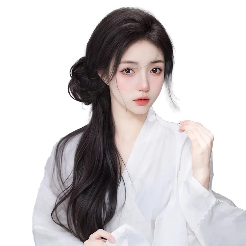 Peruca de cola de caballo de mujer cabello largo nuevo estilo chino peluca trenzada ligera estilo nacional micro-roll de cola de caballo chino chino cheongsam pelucón de agarre