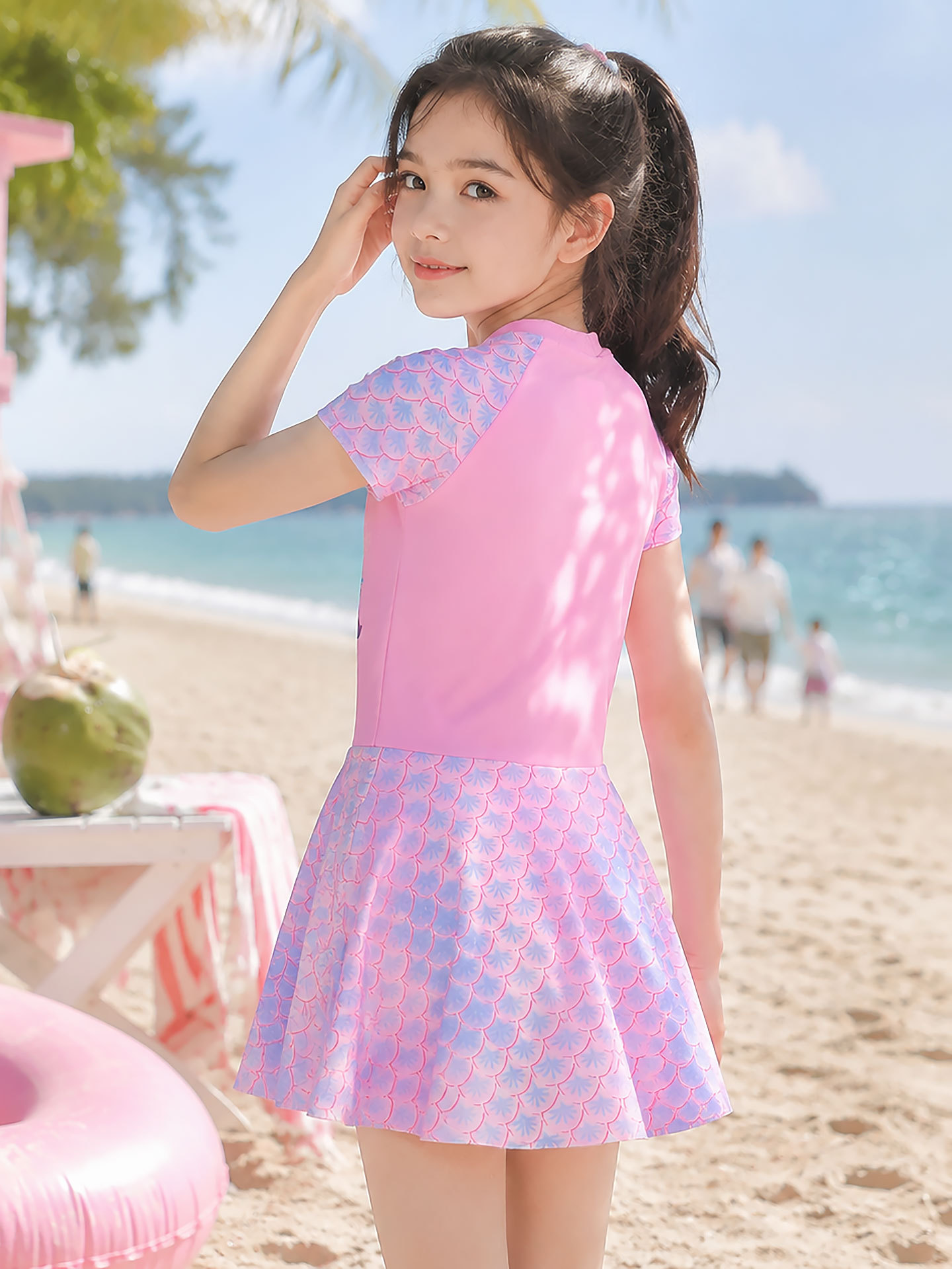 Traje de Baño de Una Pieza Estilo Princesa para Niñas de Poliéster Alta Elasticidad image 3