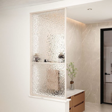奶油风卫生间半墙长虹水波纹玻璃屏风隔断干湿区洗手台毛巾置物架
