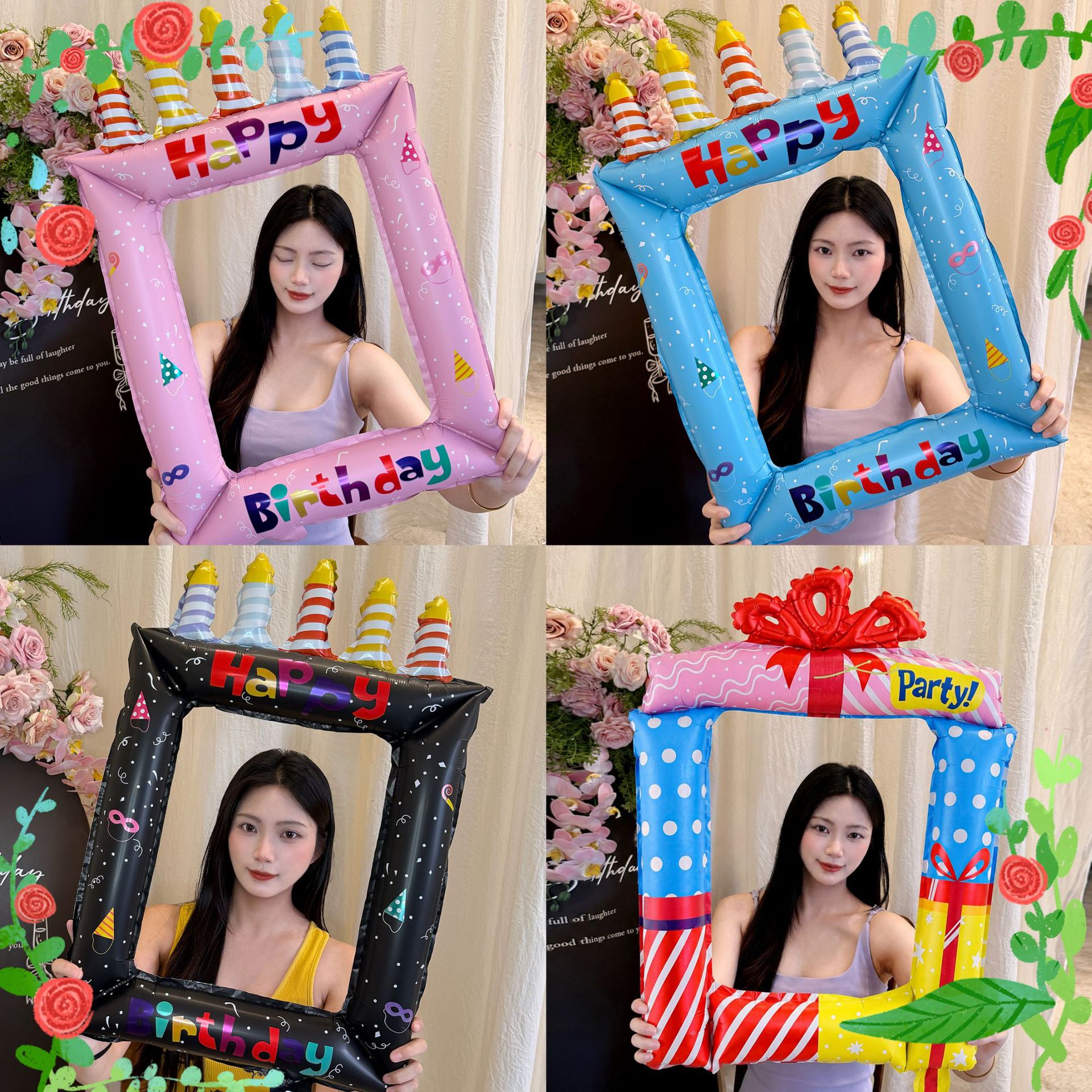 可爱卡通生日蜡烛相框铝膜气球儿童生日派对装饰拍照道具批发
