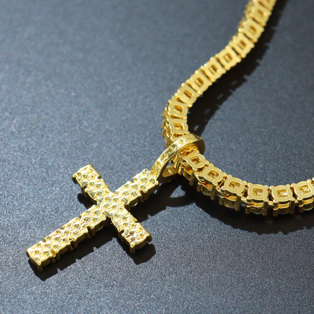 Europa y América hip hop estilo completo diamante Cruz colgante 3mm4mm sola fila diamante Tenis cadena collar Cruz collar