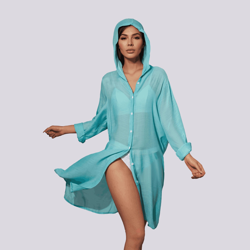 2025 Cross-Border Export Women's Clothing Concealer Beach Sun Protection Long-Sleeved Bikini Cardigan Cover-Up Sports Hooded Shirt