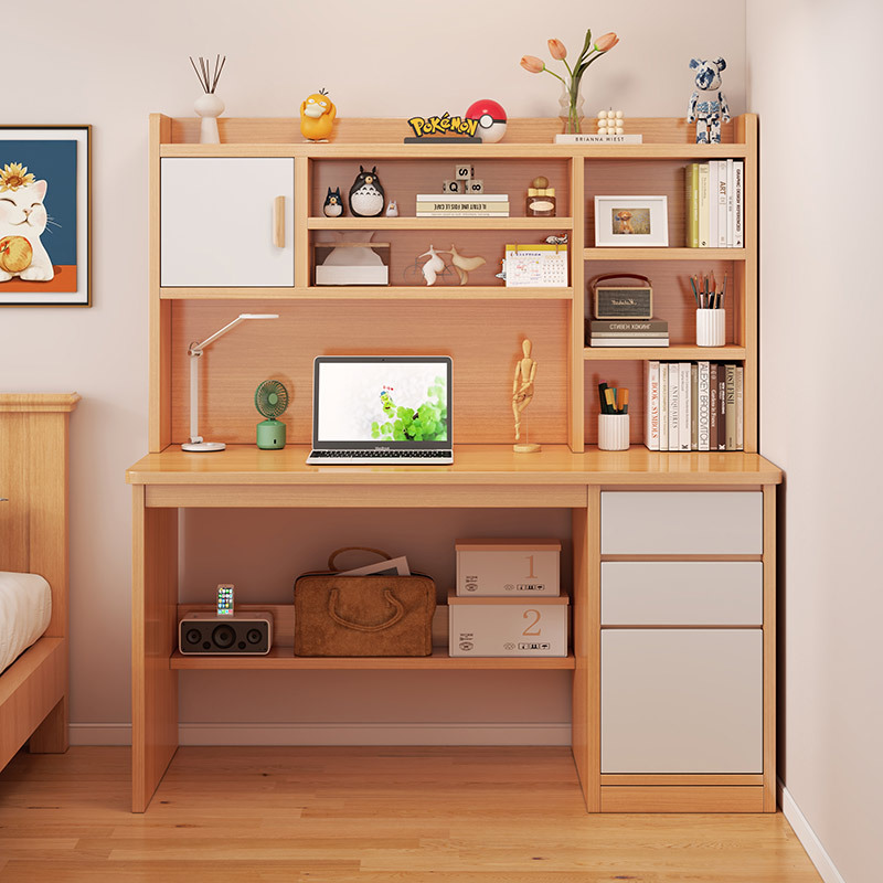 Wardrobe with Computer Desk Integrated Master Bedroom Desk Bookshelf Solid Wood Table with Simple Home Student Computer Desktop