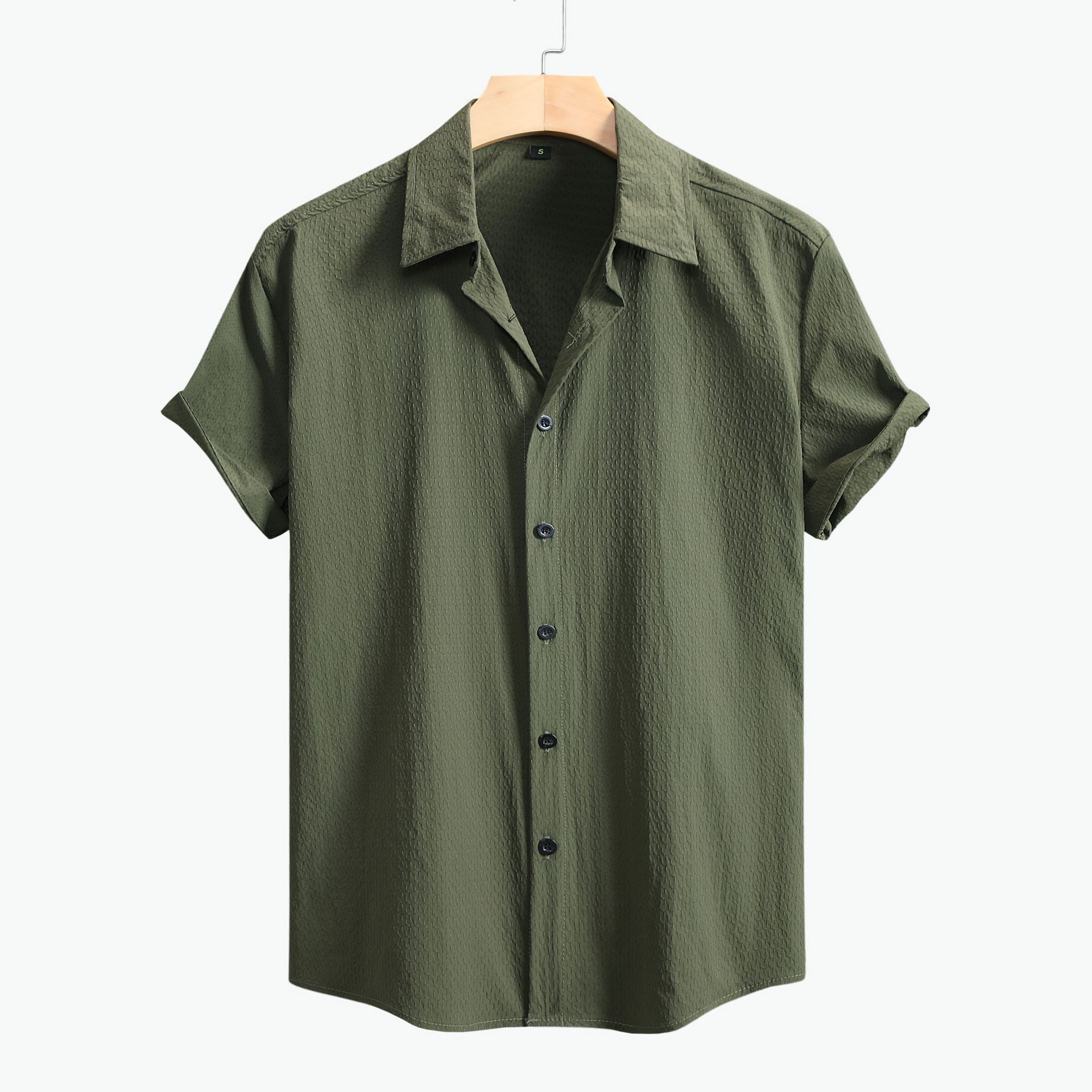 summer Solid Color European Size Cross-border Foreign Trade Men's Short-sleeve Shirt_voghion.com