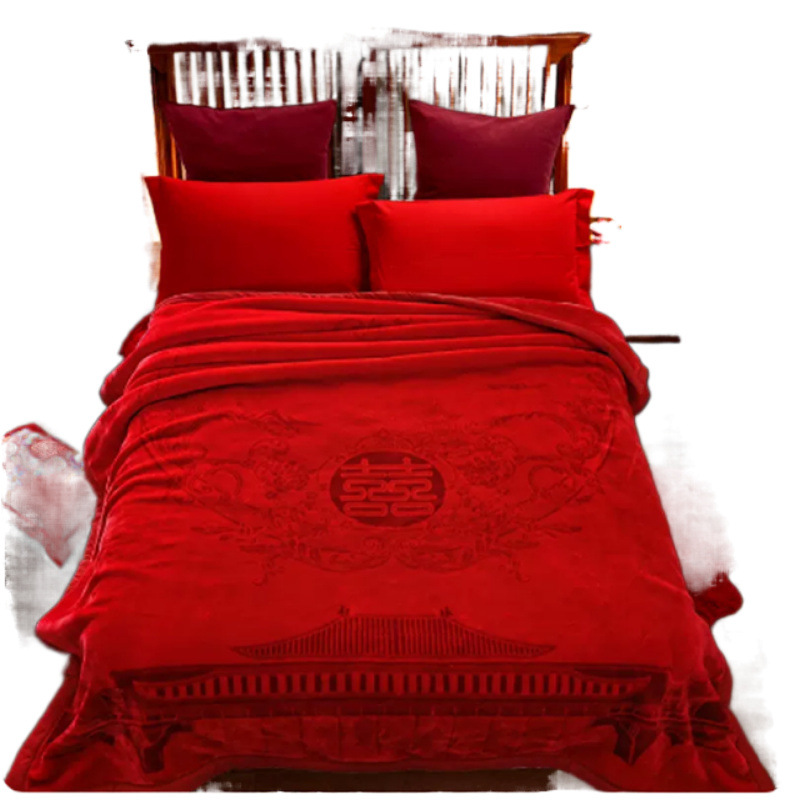 해피 워드 클라우드 담요 웨딩 담요 웨딩 빅 레드 담요 동반 웨딩 웨딩 해피 퀼트 더블 레이어 두꺼운 겨울 선물