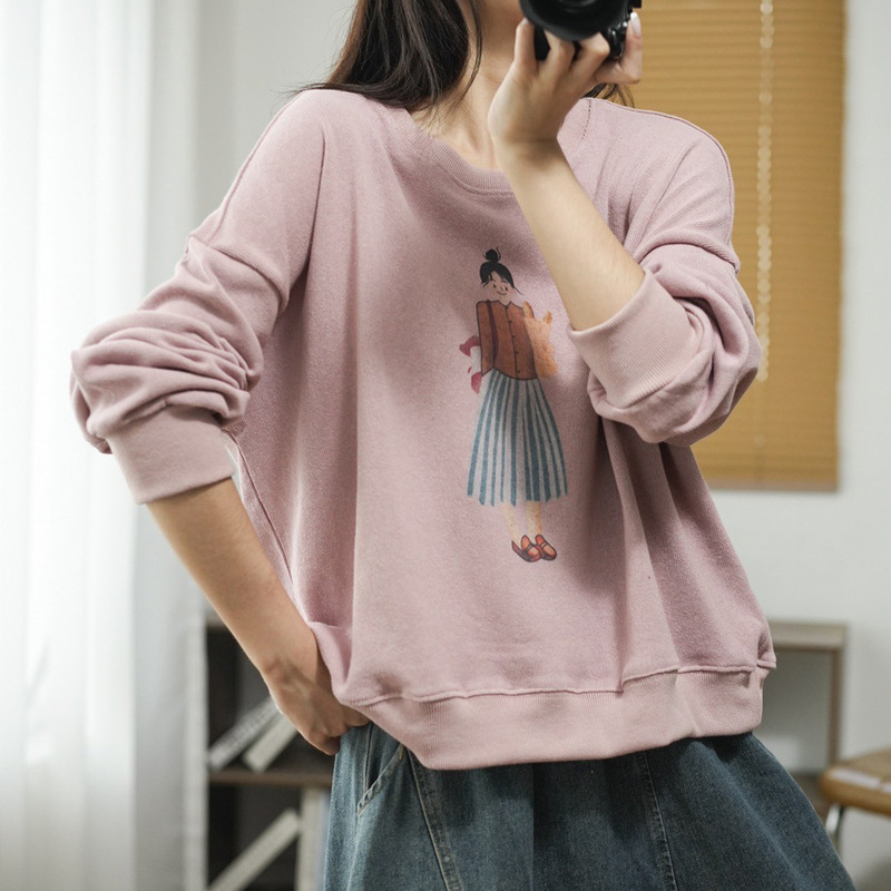 女装卫衣 2025秋季新款印花圆领套头长袖清新文艺百搭上衣女|undefined