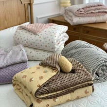 韩国全棉双层纱豆豆被保暖柔软蓬松可机洗纯棉学生被加厚被芯跨境