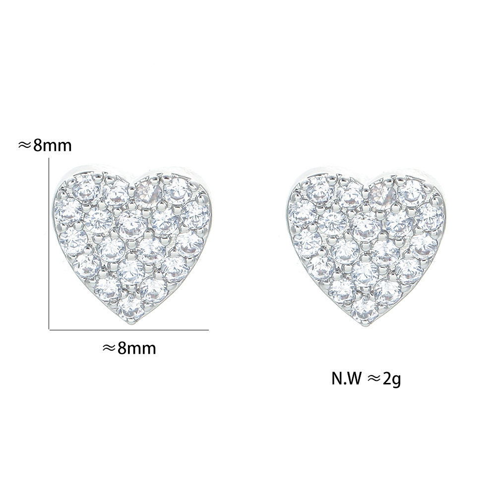 Heart Shape Pattern Women'S Gender Inlay Design Fashion Heart Shape Copper Ear Studs Inlay Zircon Copper Earrings