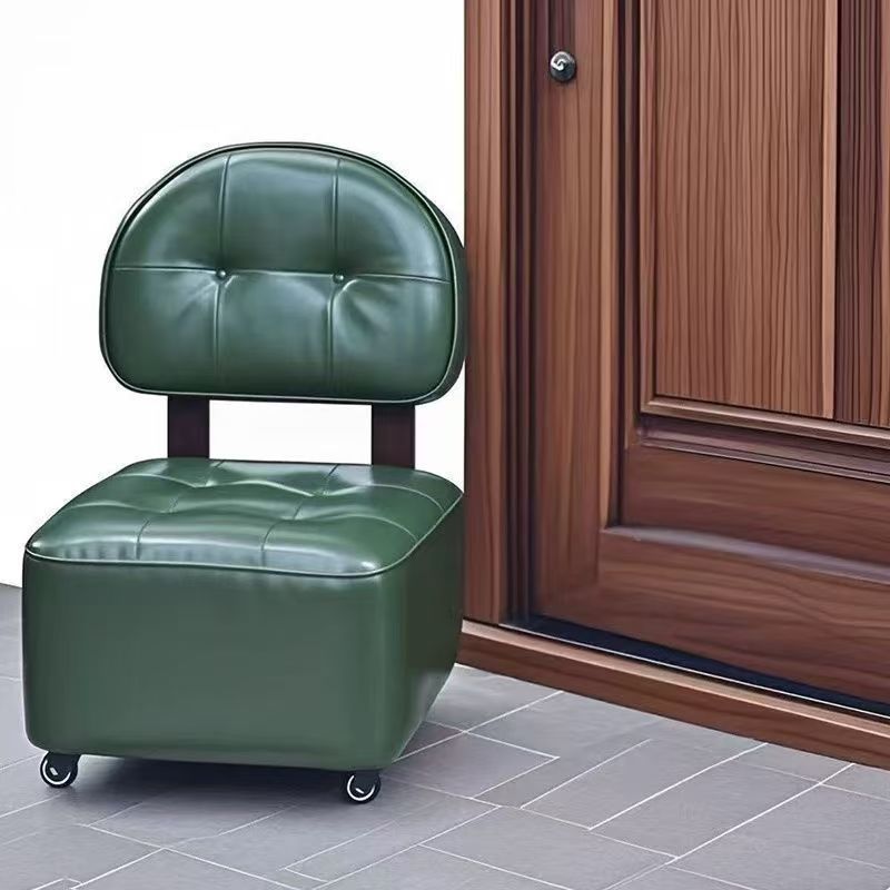 Taburete doméstico pequeño sala de estar deslizante silla de madera sólida respaldo polea giratoria taburete bajo puerta de cambio de zapatos taburete de lavado de pies rueda