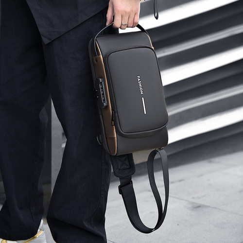 Trendy Men's Crossbody Bag Waterproof Sports Backpack with USB Charging Large Capacity Single Shoulder Bag