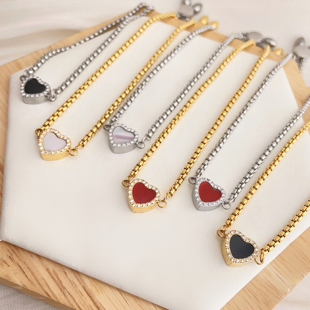 13g Weight 304 Stainless Steel Pendant Material Bracelets Classification 304 Stainless Steel Chain Material 1 Piece Quantity Holiday, Date, Tea Party Occasion 304 Stainless Steel Material Heart Shape Pattern Women's Gender Plating Design Sweet, Simple Style Style Sweet Simple Style Heart Shape 304 Stainless Steel Bracelets In Bulk 10