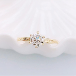 18K Gold Moissanite Hemp Rope Ring Au750 Color Gold Hemp Rope Moissanite Six-Claw Diamond Ring for Girlfriend Water Shell Gold Ring