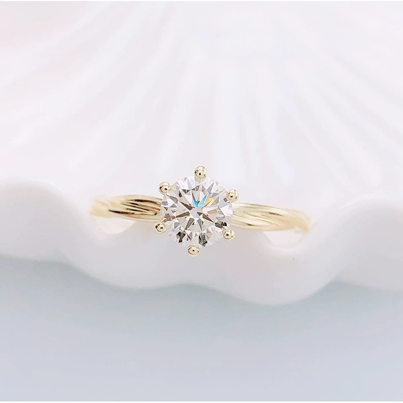 Кольцо из золота 18 карат с муассанитом и пеньковой веревкой Au750, цветное золотое кольцо с муассанитом и шестикогтевым бриллиантом для подруги, золотое кольцо с водной ракушкой