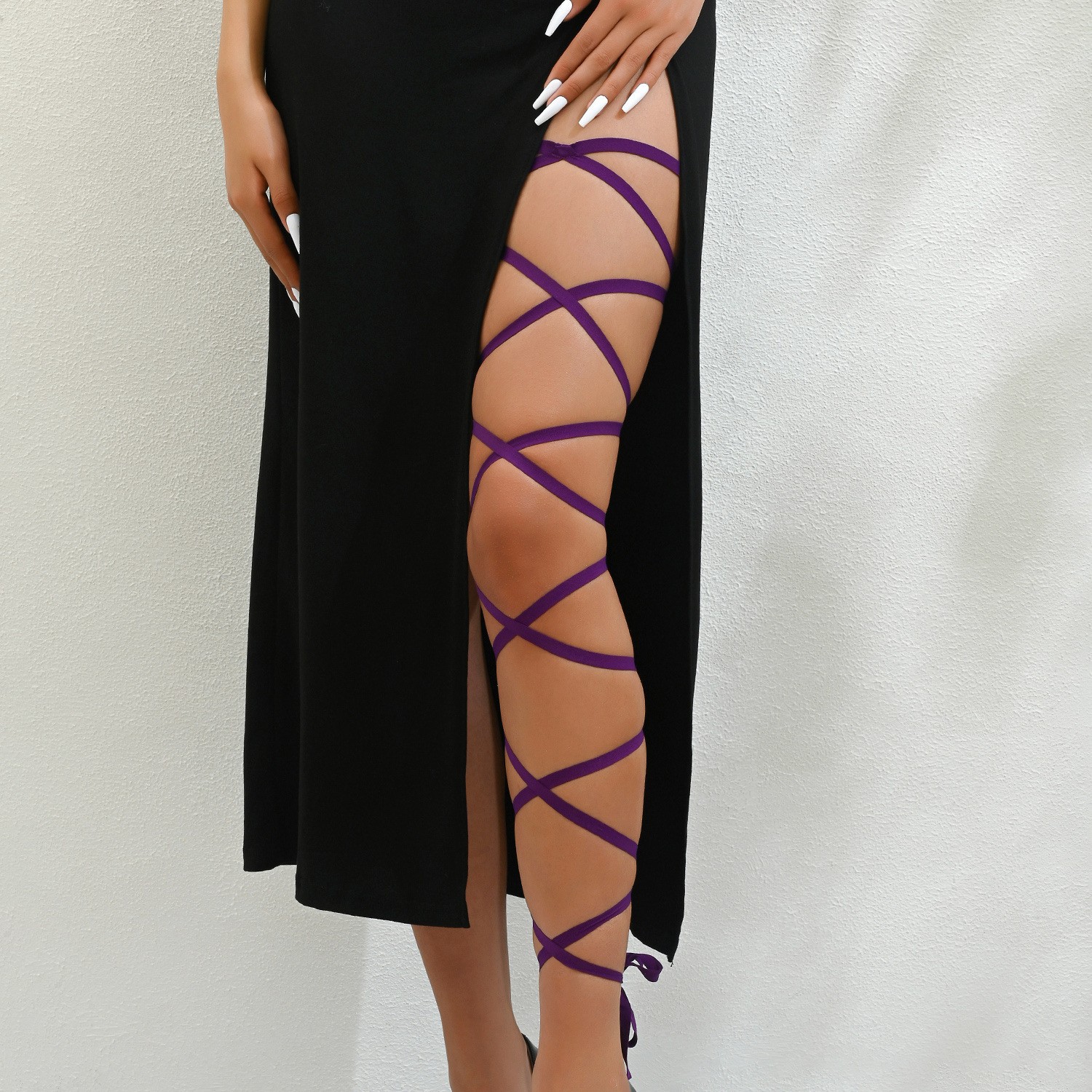 Multi-Layer Elastic Leg Garter with Cross Design, Purple, Single Piece — detail image 5