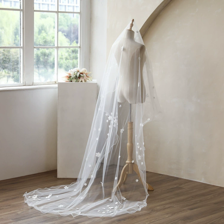 3 м однослойный цветок длинная шлейфовая Фата винтажное свадебное платье свадебное путешествие фотография Мори трансграничная Внешняя торговля Белый