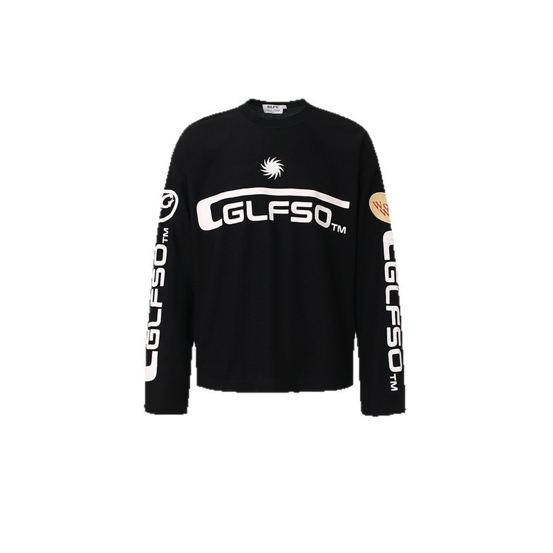 GLFS 美式复古华夫格街头运动风长袖卫衣男秋季情侣宽松痞帅上衣T|undefined