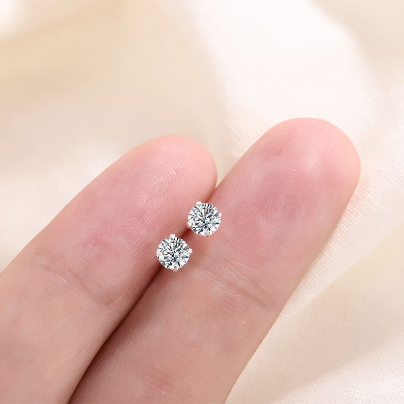 S925純銀幾何鋯石耳釘簡約小巧精緻耳骨釘養耳洞睡覺不用摘