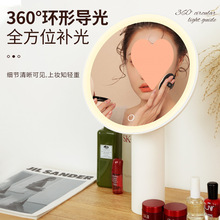 化妆镜led台式镜 带灯日系梳妆镜高清补光镜台灯大梳妆美妆镜桌面