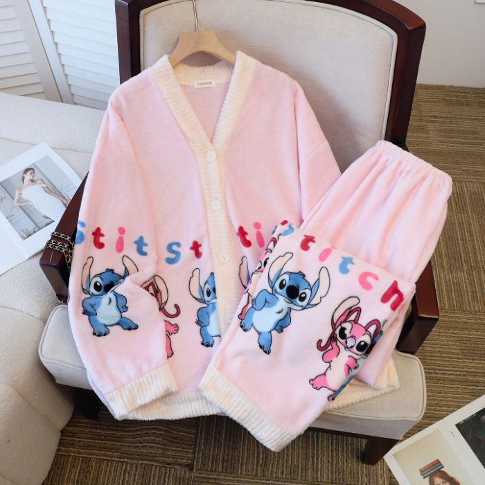 220 jin transfronterizos al por mayor tamaño M - 6XL pijamas de franela de invierno Cardigan con camisa de lana gruesa set de ropa para el hogar